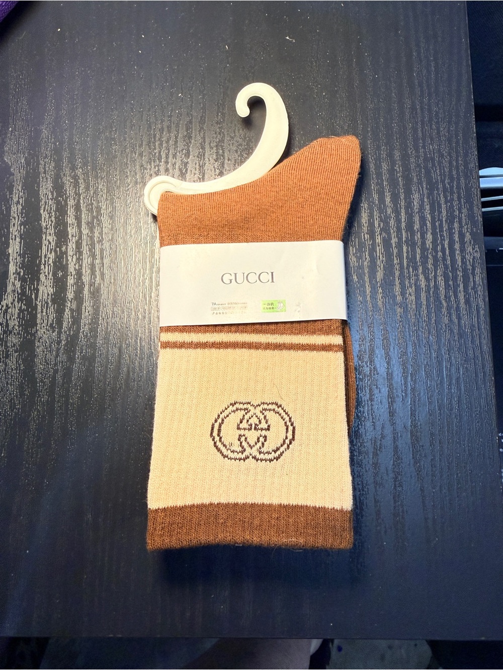 Gucci Unisex Brown & Cream Logo Crew Socks